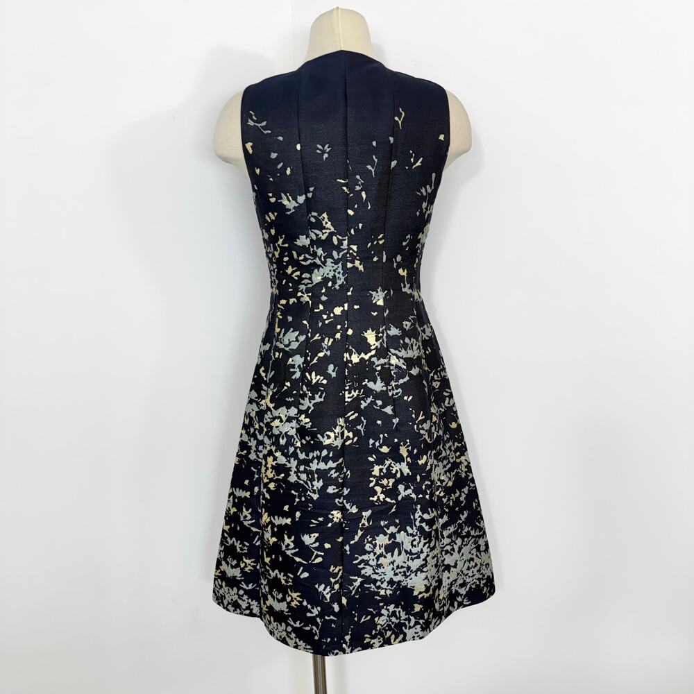 Lafayette 148 Sleeveless Zip Front Dress A-Line Abstract Print Navy Cream Size 4 - Picture 5 of 10